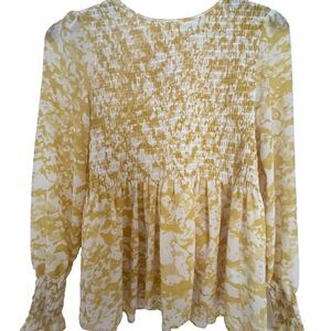 Rose & Olive Womens Popover Top M Yellow White Long Sleeve Cottagecore Floral